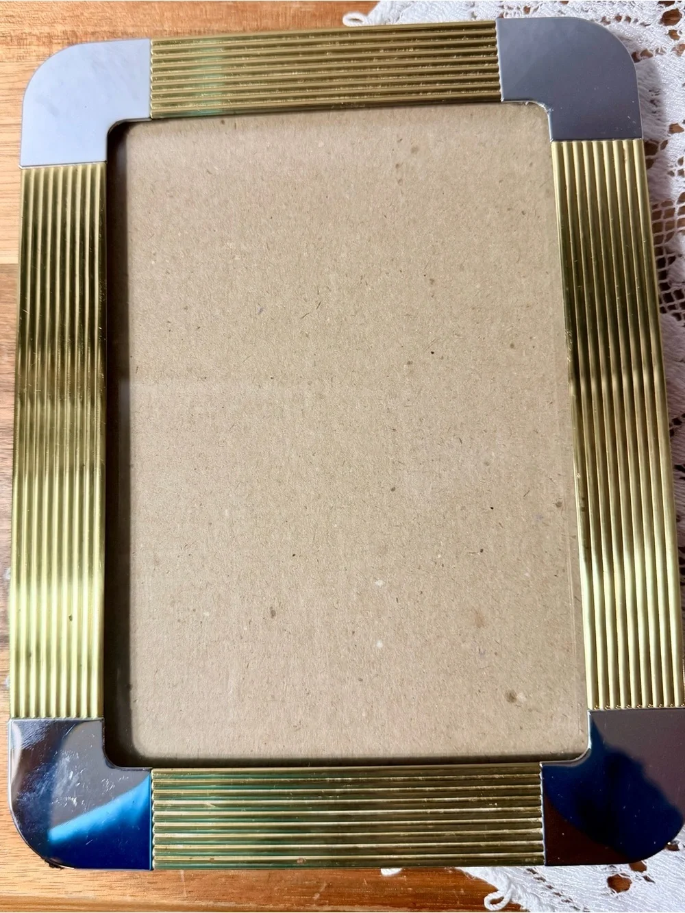 Vintage Art Deco Gold and Silver Ribbed Metal Picture Frame holds 5x7- Unbranded